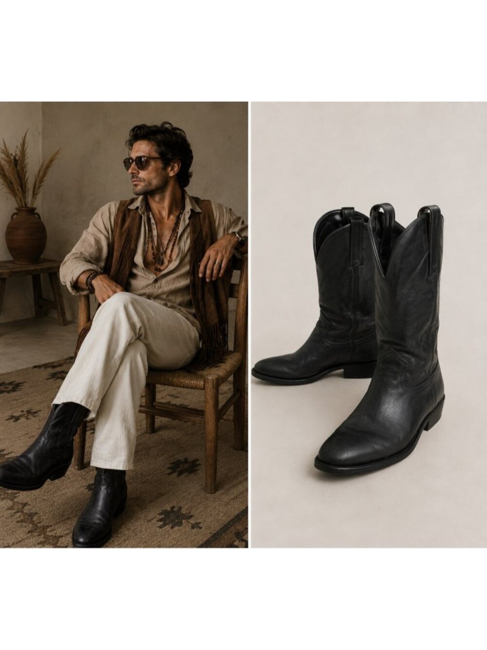 Cuadra Black Leather Western Cowboy Boots Men's Approx US 12 D Mexico Pull On